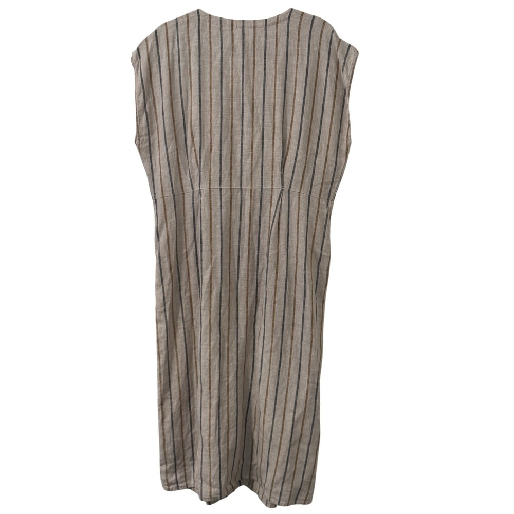 Garnet Hill 100% Linen Dress Womens 16 Beige Striped Button Front Coastal Lagom - Picture 4 of 7